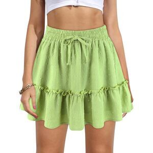 9486 Green Summer Skirt for Teens With Shorts - Ruffle Mini Boho Flowy Cute